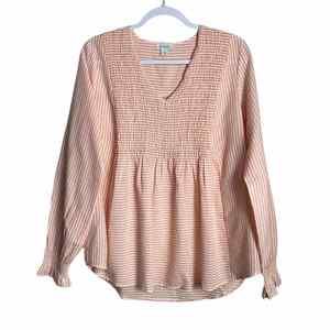 Sundance Peasant Babydoll Top Shirt Smocked Stripe Long Sleeve Blouse Size S